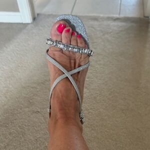 Badgley Mischa Sparkle Strappy Silver Women's Sandal with Crystal Accent.